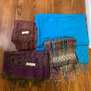 Lot of 4 Scarves blue Purple Rust.